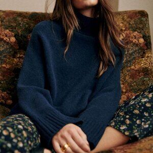 Sezane Lauren Jumper Navy 100% Yak Wool Turtleneck Sweater Size XS NWOT